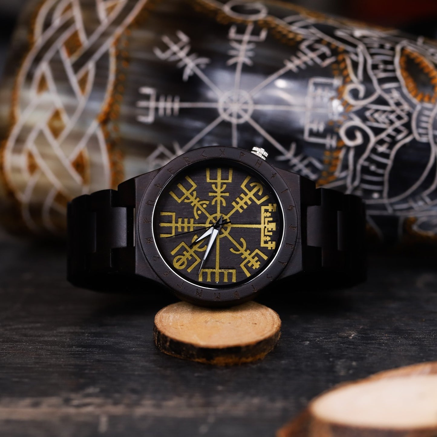 Birger Viking Wooden Watch with Vegvisir Viking Symbol & Custom Engravings