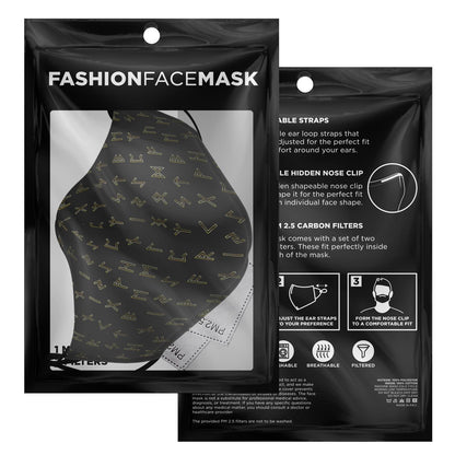 Black & Gold Viking Runes Face Mask Cover