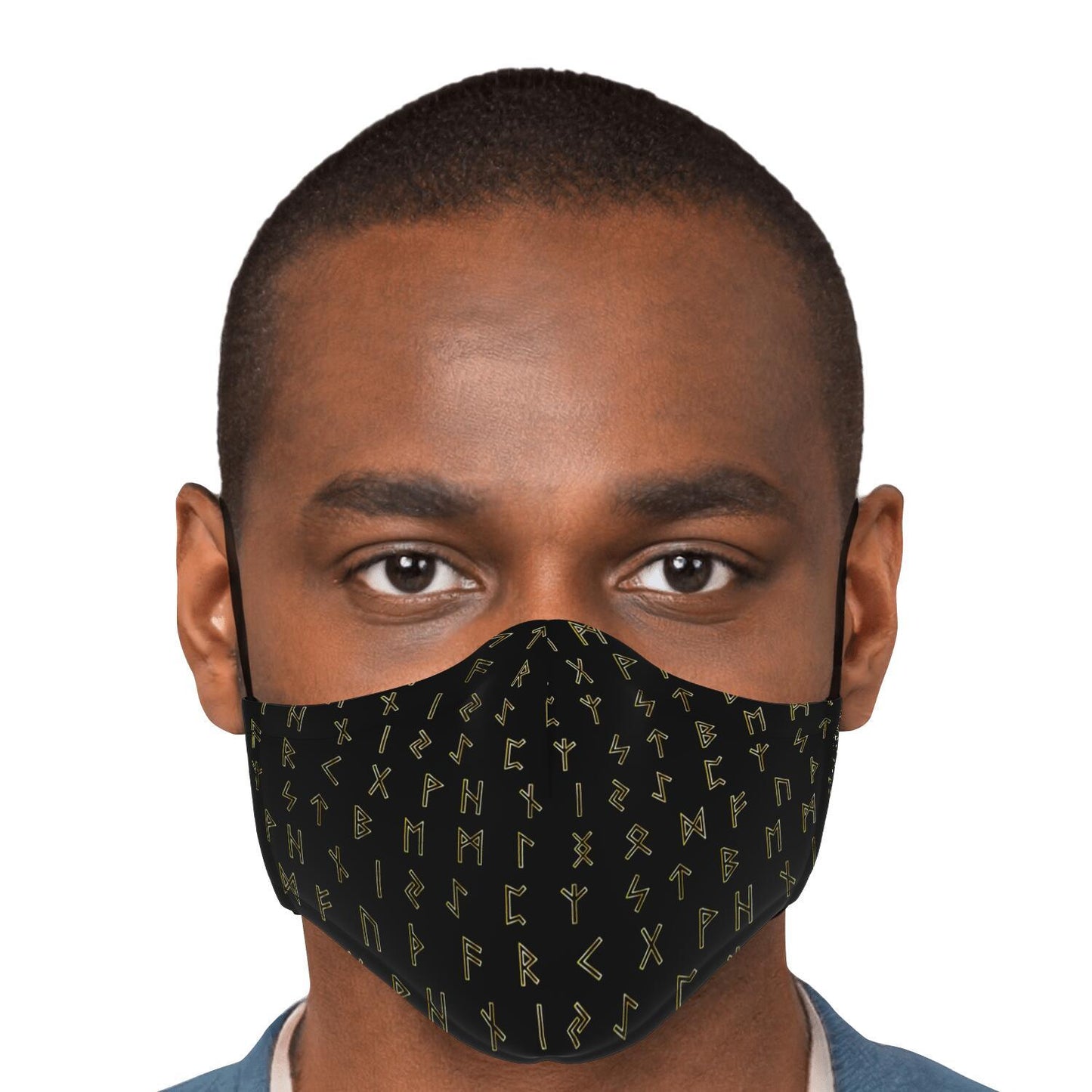 Black & Gold Viking Runes Face Mask Cover