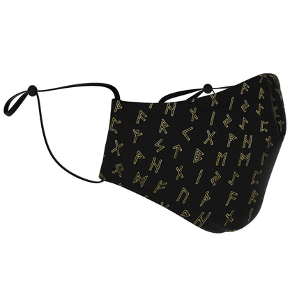 Black & Gold Viking Runes Face Mask Cover