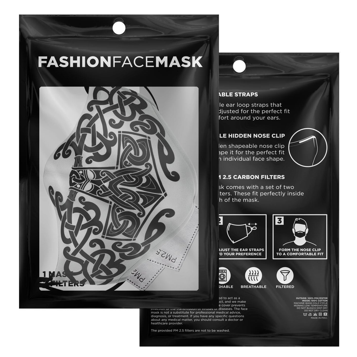 Black Mjolnir, Thor's Hammer Face Viking Face Mask Cover