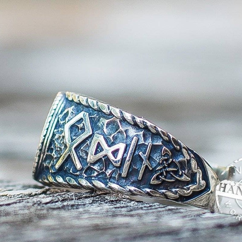 Black Sun Ring with Hail Odin Runes - VikingsBrand