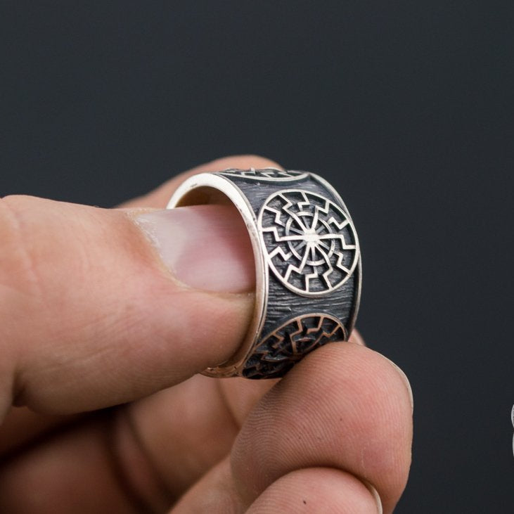 Black Sun Symbol 925 Sterling Silver Norse Ring - VikingsBrand