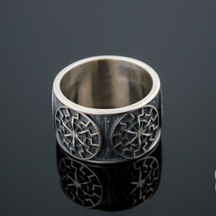 Black Sun Symbol 925 Sterling Silver Norse Ring - VikingsBrand