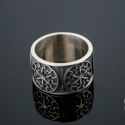 Black Sun Symbol 925 Sterling Silver Norse Ring - VikingsBrand