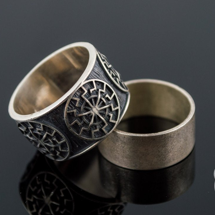 Black Sun Symbol 925 Sterling Silver Norse Ring - VikingsBrand