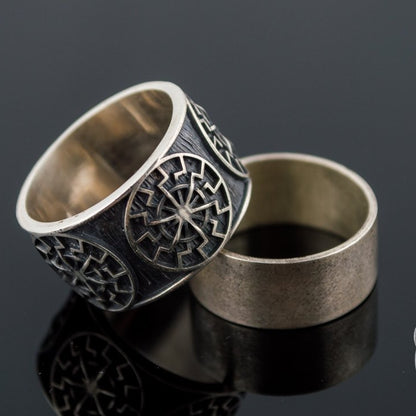 Black Sun Symbol 925 Sterling Silver Norse Ring - VikingsBrand