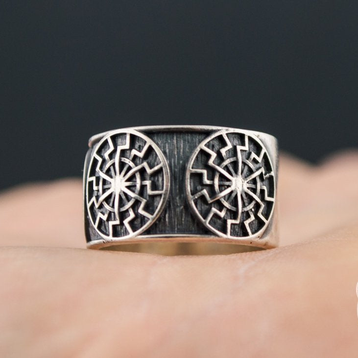 Black Sun Symbol 925 Sterling Silver Norse Ring - VikingsBrand