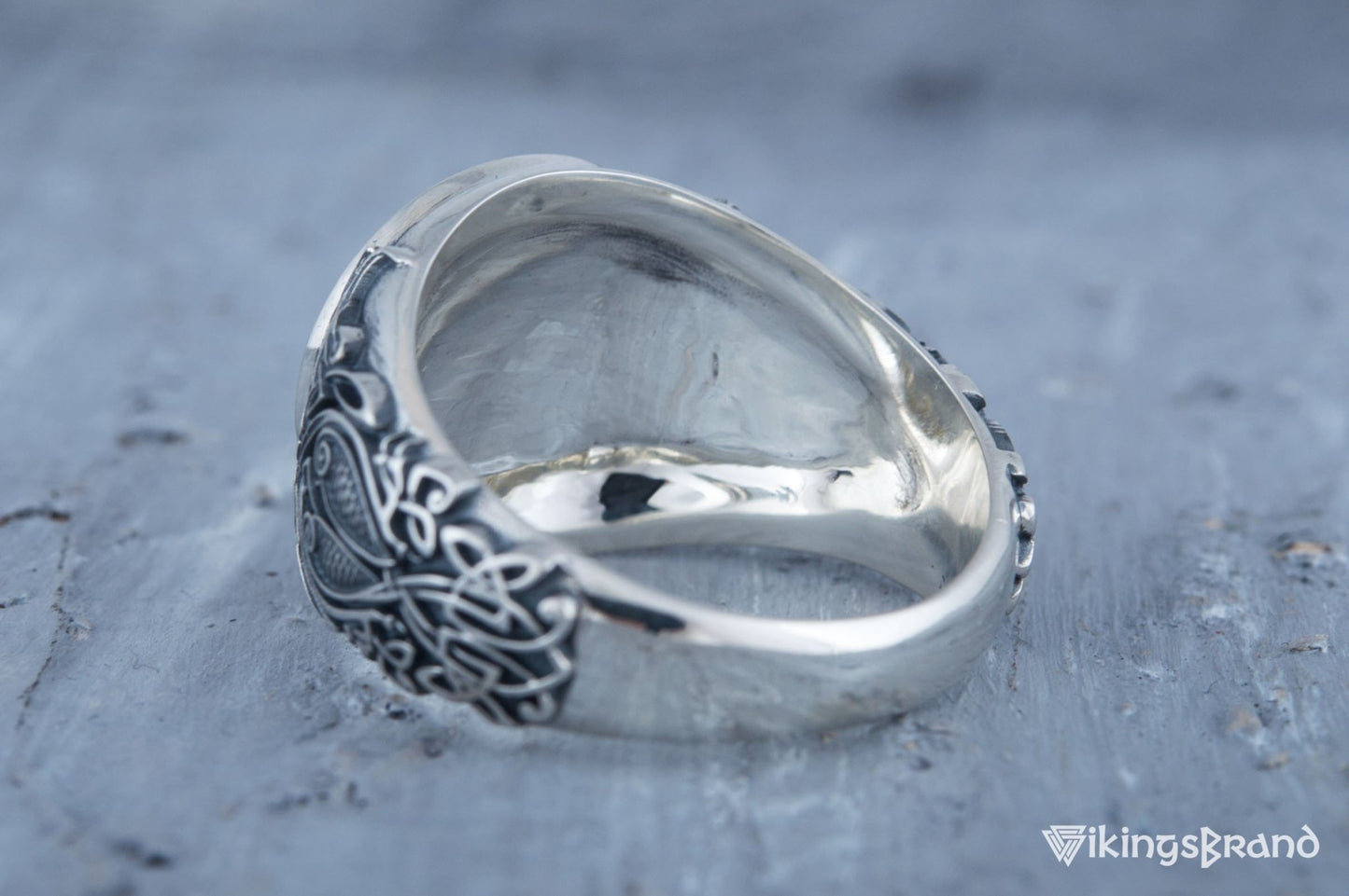 Black Sun Viking Symbol Ring with Viking Style Ornament Sterling Silver Jewelry