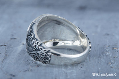 Black Sun Viking Symbol Ring with Viking Style Ornament Sterling Silver Jewelry