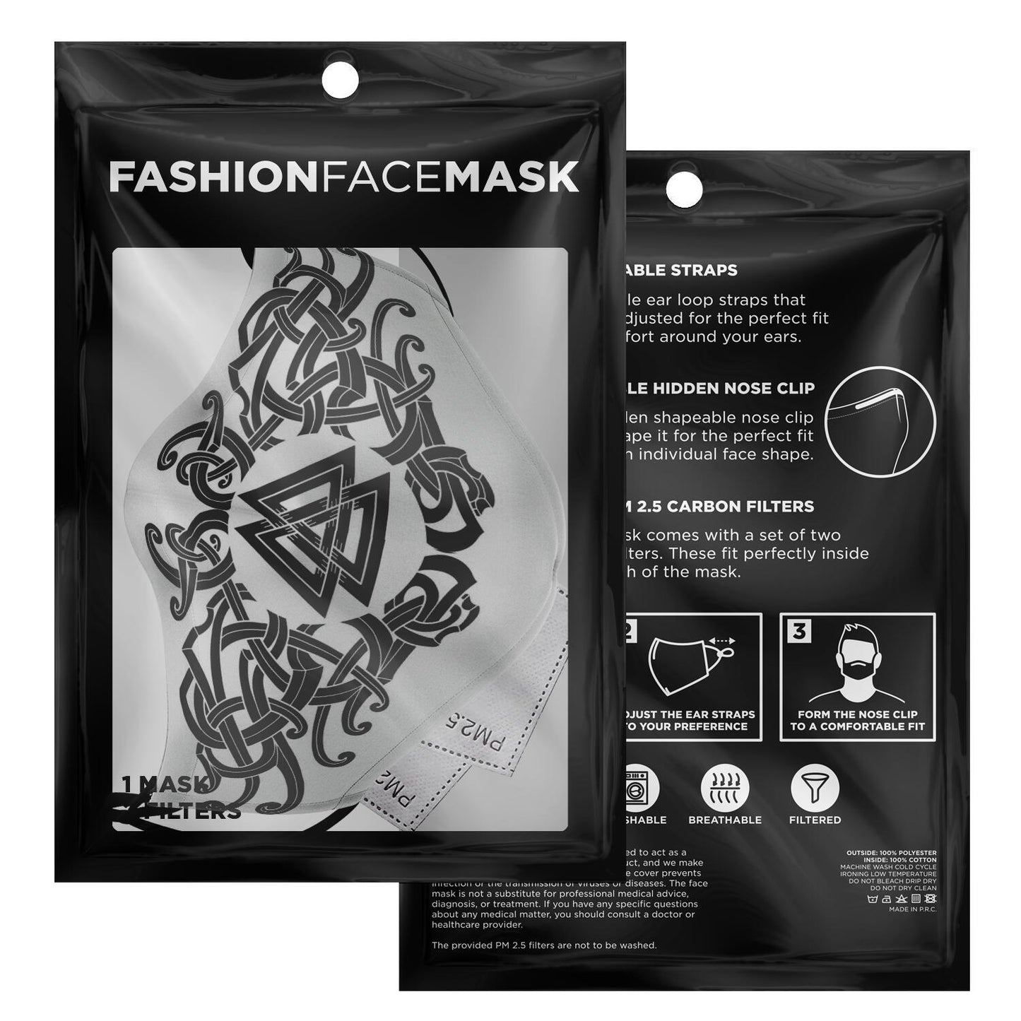 Black Valknut Knot Viking Face Mask Cover