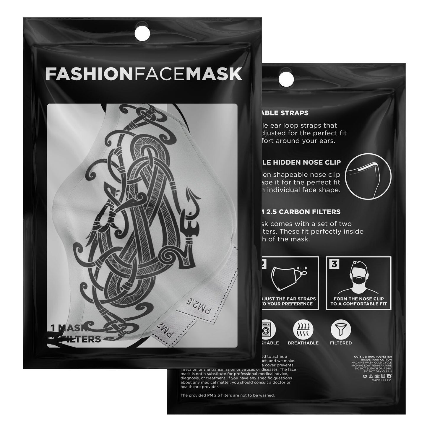 Black Viking Dragon Face Mask Cover
