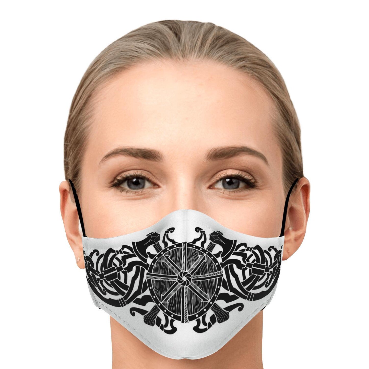 Black Viking Shield with Axes Face Mask Cover