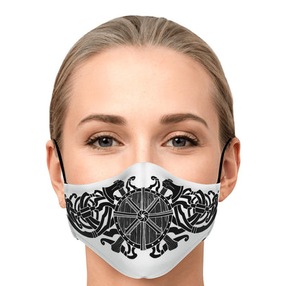 Black Viking Shield with Axes Face Mask Cover