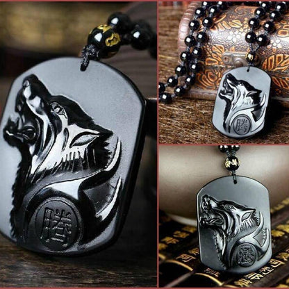 Black Wolf Obsidian Necklace - VikingsBrand