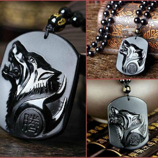 Black Wolf Obsidian Necklace - VikingsBrand