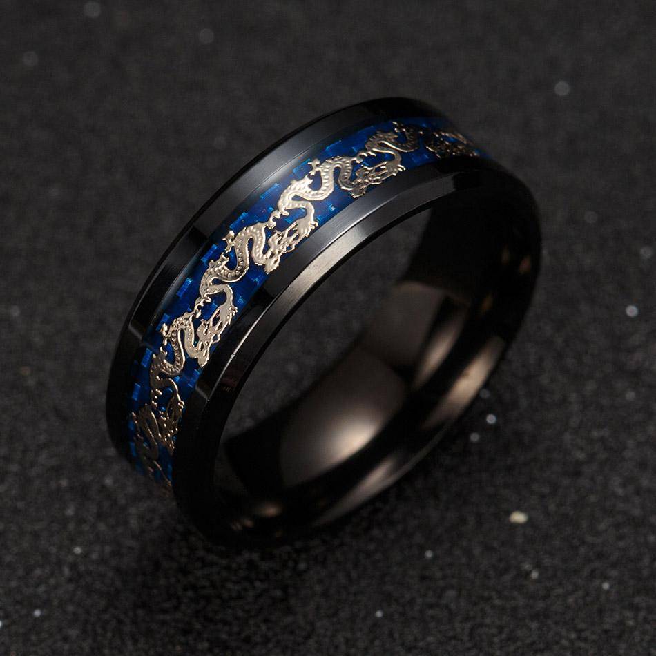 Blue & Black Dragon's Breath - Steel Viking Rings - VikingsBrand