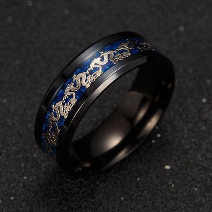 Blue & Black Dragon's Breath - Steel Viking Rings - VikingsBrand