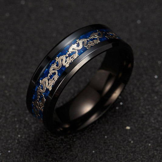 Blue and black Dragon's Breath steel Viking ring – view 5