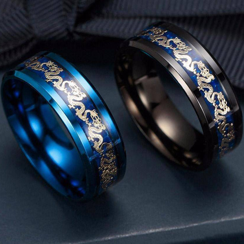Blue & Black Dragon's Breath - Steel Viking Rings - VikingsBrand