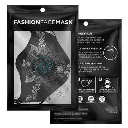 Blue Viking Face Mask Cover with Wolf Heads & Axes