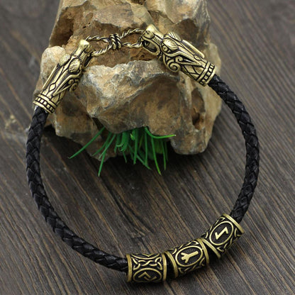 Bracelet with Wolf Head and Elder Futhark Runes - VikingsBrand