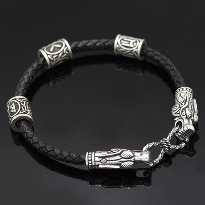 Bracelet with Wolf Head and Elder Futhark Runes - VikingsBrand