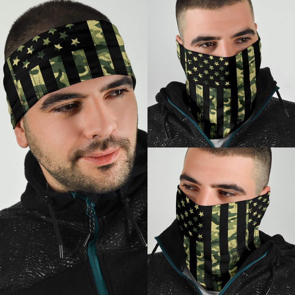 Camo US Flag Neck Gaiter | Face Shield | Bandana - Stripes