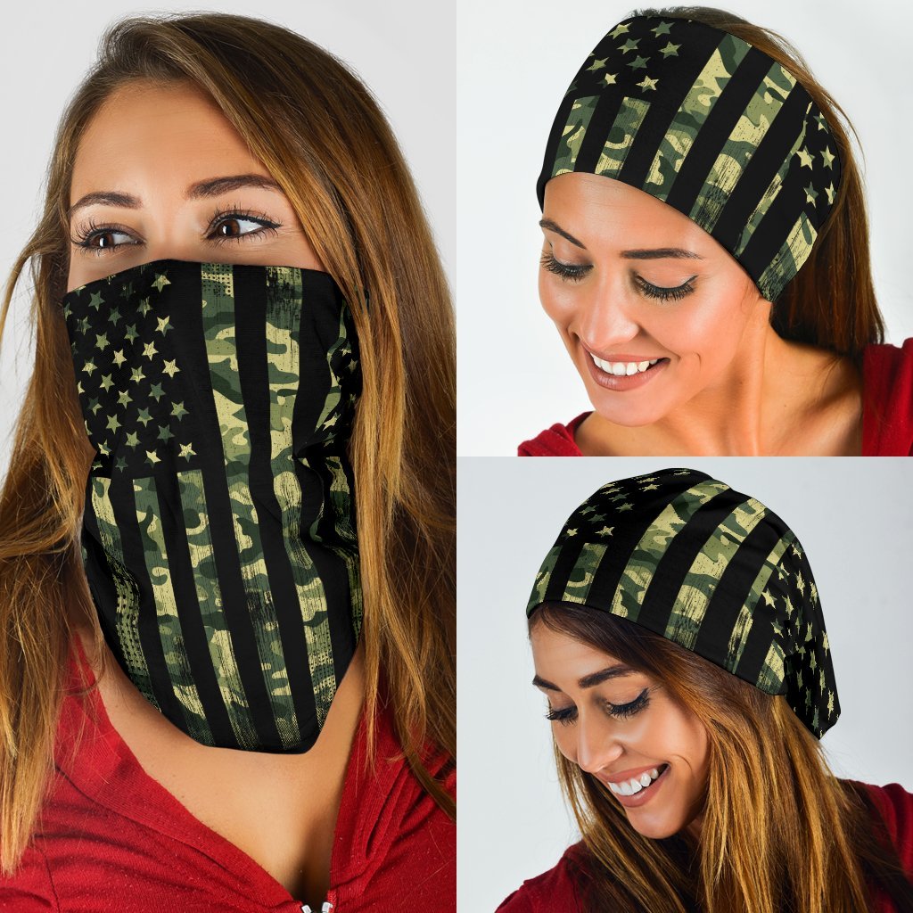 Camo US Flag Neck Gaiter | Face Shield | Bandana - Stripes