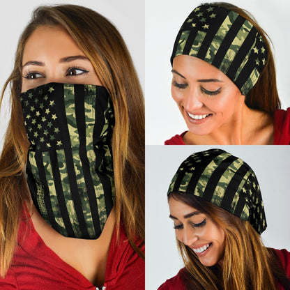 Camo US Flag Neck Gaiter | Face Shield | Bandana - Stripes