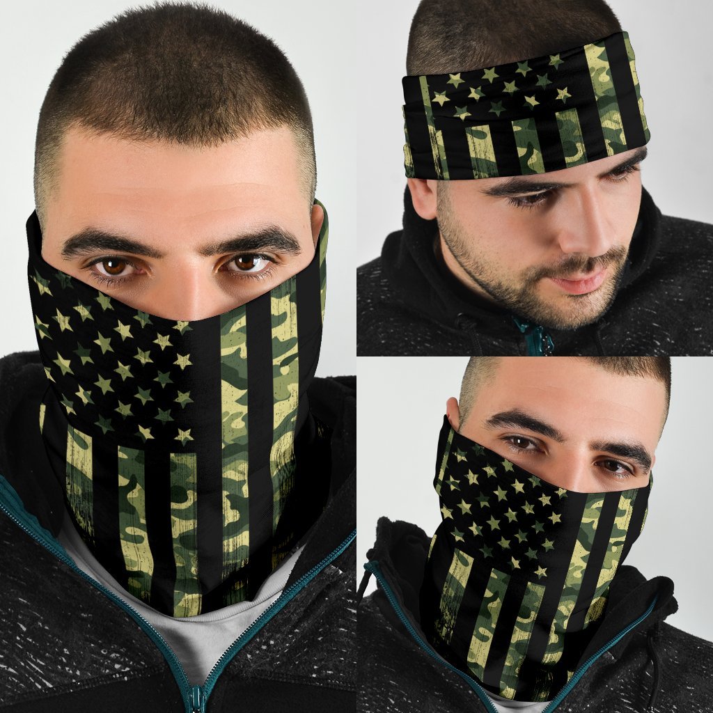 Camo US Flag Neck Gaiter | Face Shield | Bandana - Stripes
