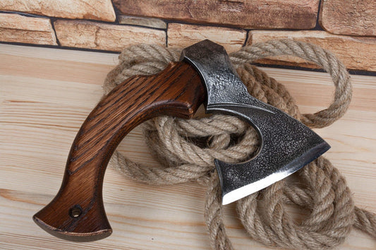 ancientsmithy axe Camping Hand Forged hatchet "Hestia" with leather cover and wooden box