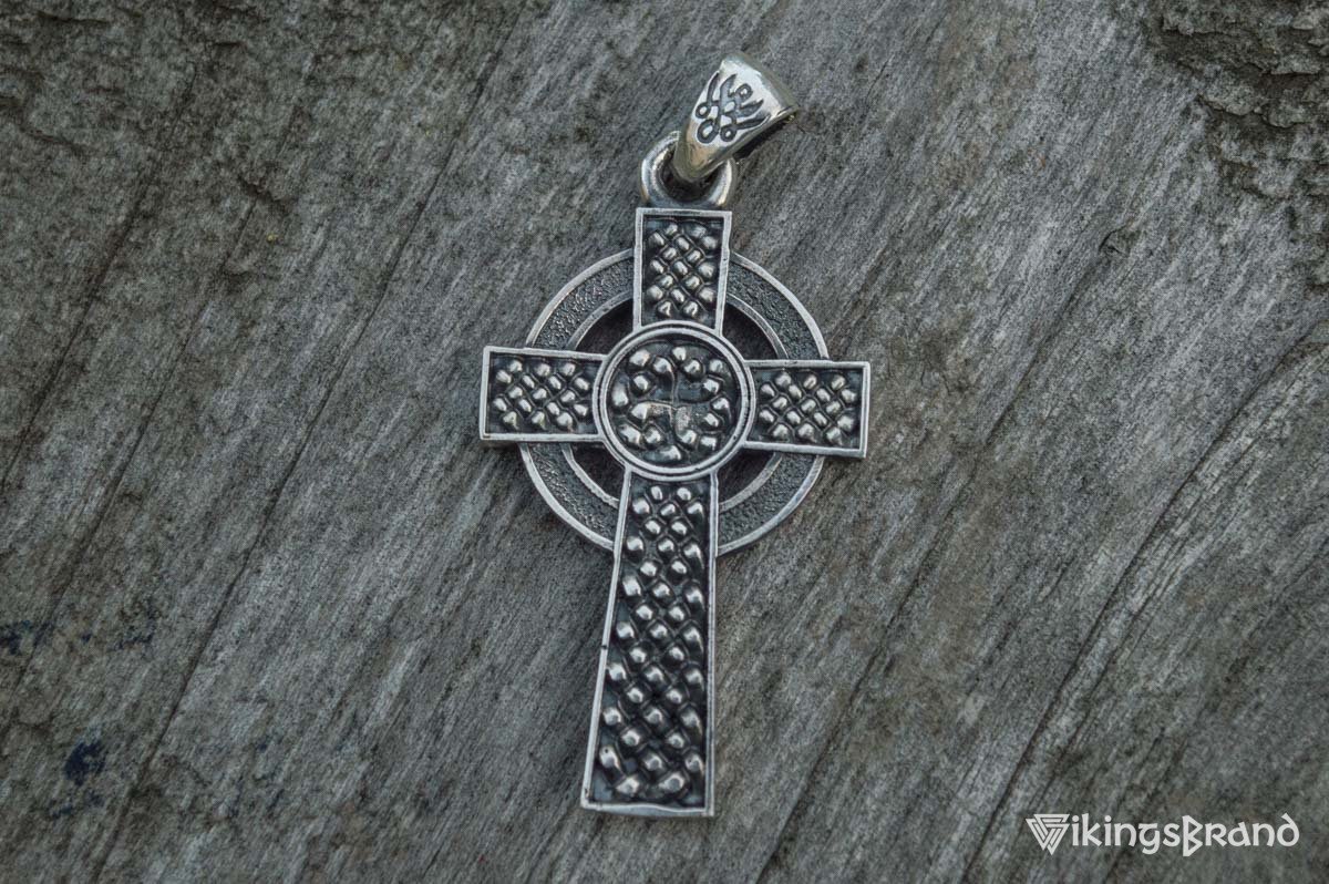 Celtic Vikings Cross with Ornament Pendant Sterling Silver Jewelry