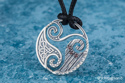 Circle Vikings Shield Pendant with Triskelion and CZ Ornament Sterling Silver Norse Jewelry