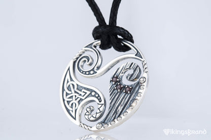 Circle Vikings Shield Pendant with Triskelion and CZ Ornament Sterling Silver Norse Jewelry