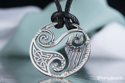 Circle Vikings Shield Pendant with Triskelion and CZ Ornament Sterling Silver Norse Jewelry