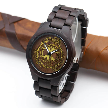 Colborn Viking Wooden Watch with Carved Yggdrasil Viking Symbol, Jormungandr & Custom Engravings