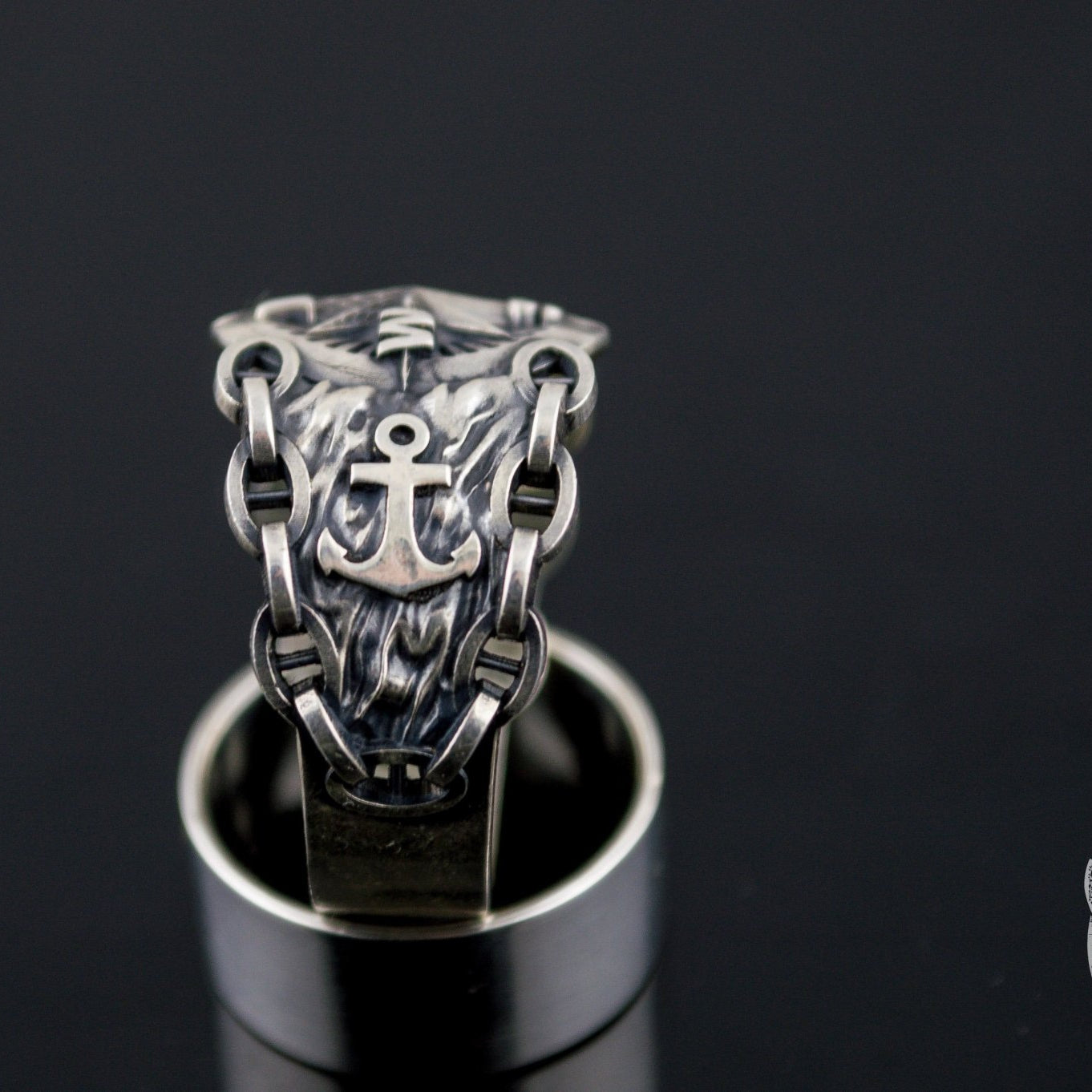 Compass Symbol with Anchor 925 Sterling Silver Viking Ring - VikingsBrand