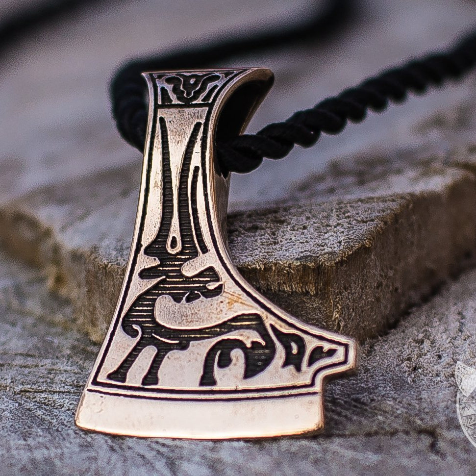Deer Ornament and Perun's Axe Bronze Pendant - VikingsBrand