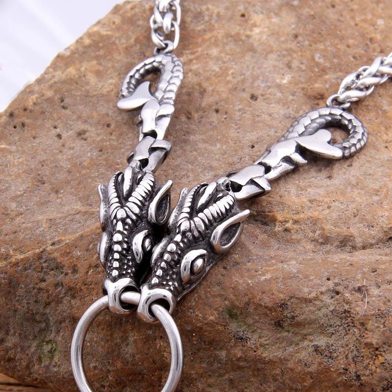 Dragon Head Viking Necklace with Mjolnir - VikingsBrand