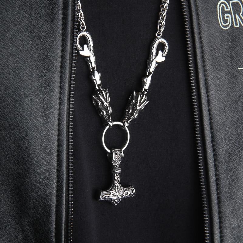 Dragon Head Viking Necklace with Mjolnir - VikingsBrand