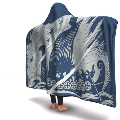 Drakkar Sailing with Viking Warriors Hooded Blanket - VikingsBrand