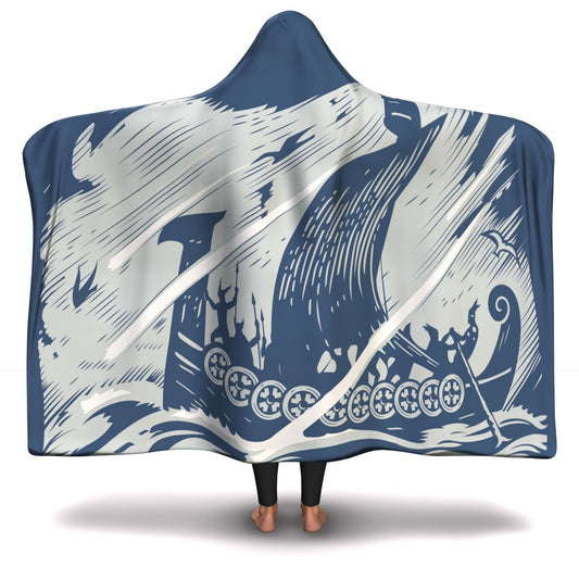 Drakkar Sailing with Viking Warriors Hooded Blanket - VikingsBrand