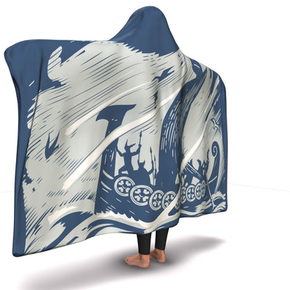 Drakkar Sailing with Viking Warriors Hooded Blanket - VikingsBrand