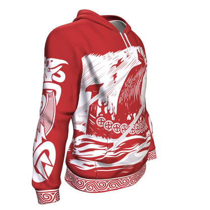 Drakkar Sailing with Viking Warriors Red Hoodie - VikingsBrand