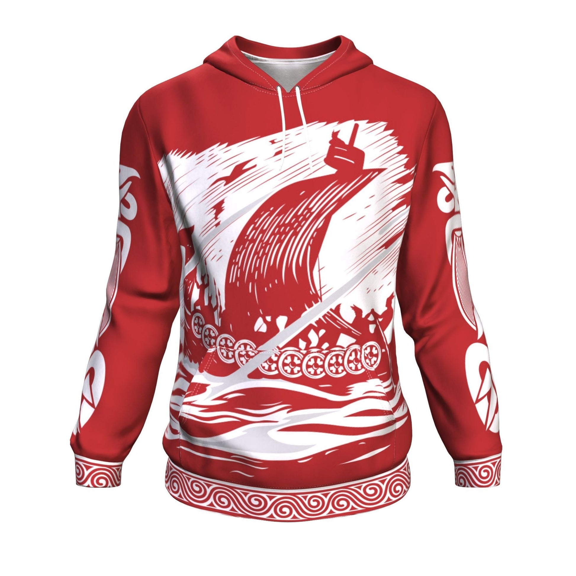Drakkar Sailing with Viking Warriors Red Hoodie - VikingsBrand