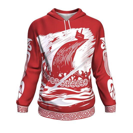 Drakkar Sailing with Viking Warriors Red Hoodie - VikingsBrand