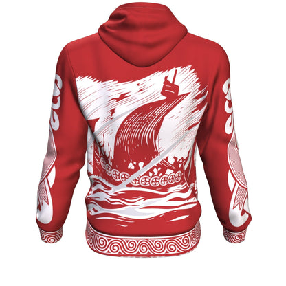 Drakkar Sailing with Viking Warriors Red Hoodie - VikingsBrand