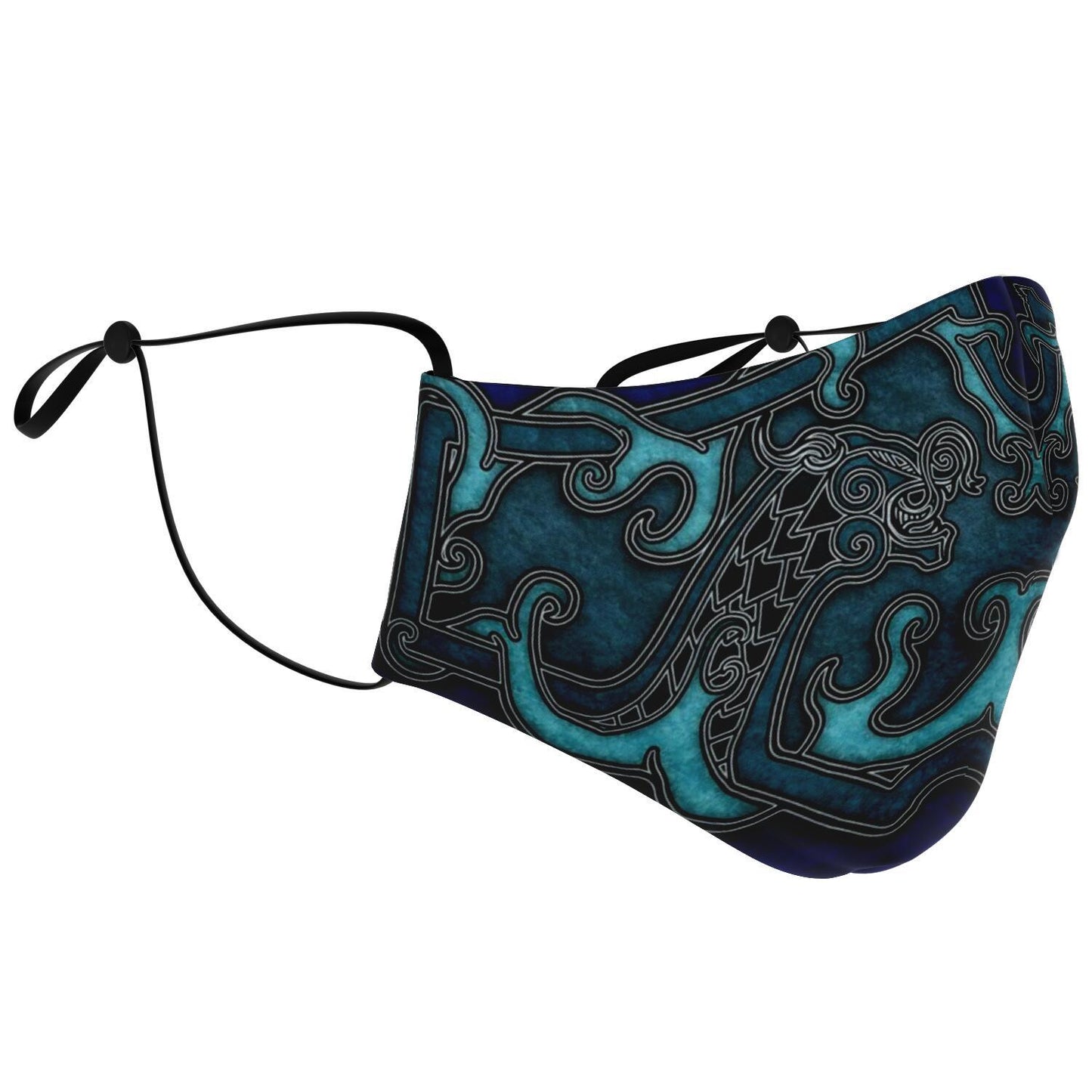Drakkar Ship Dragon Heads Blue Viking Face Mask Cover