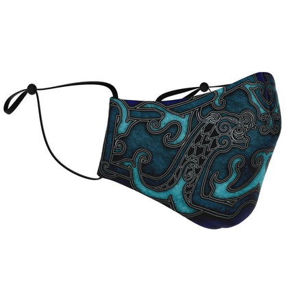 Drakkar Ship Dragon Heads Blue Viking Face Mask Cover